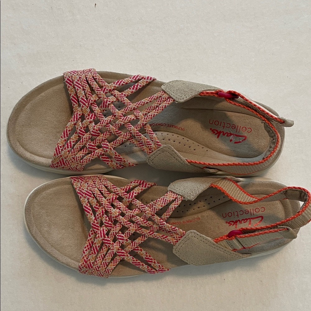 Clarks Sandals - Orange and Beige, Size 7